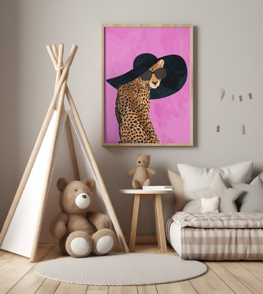 Cheetah Hat Pink - Art Print by Sarah Manovski