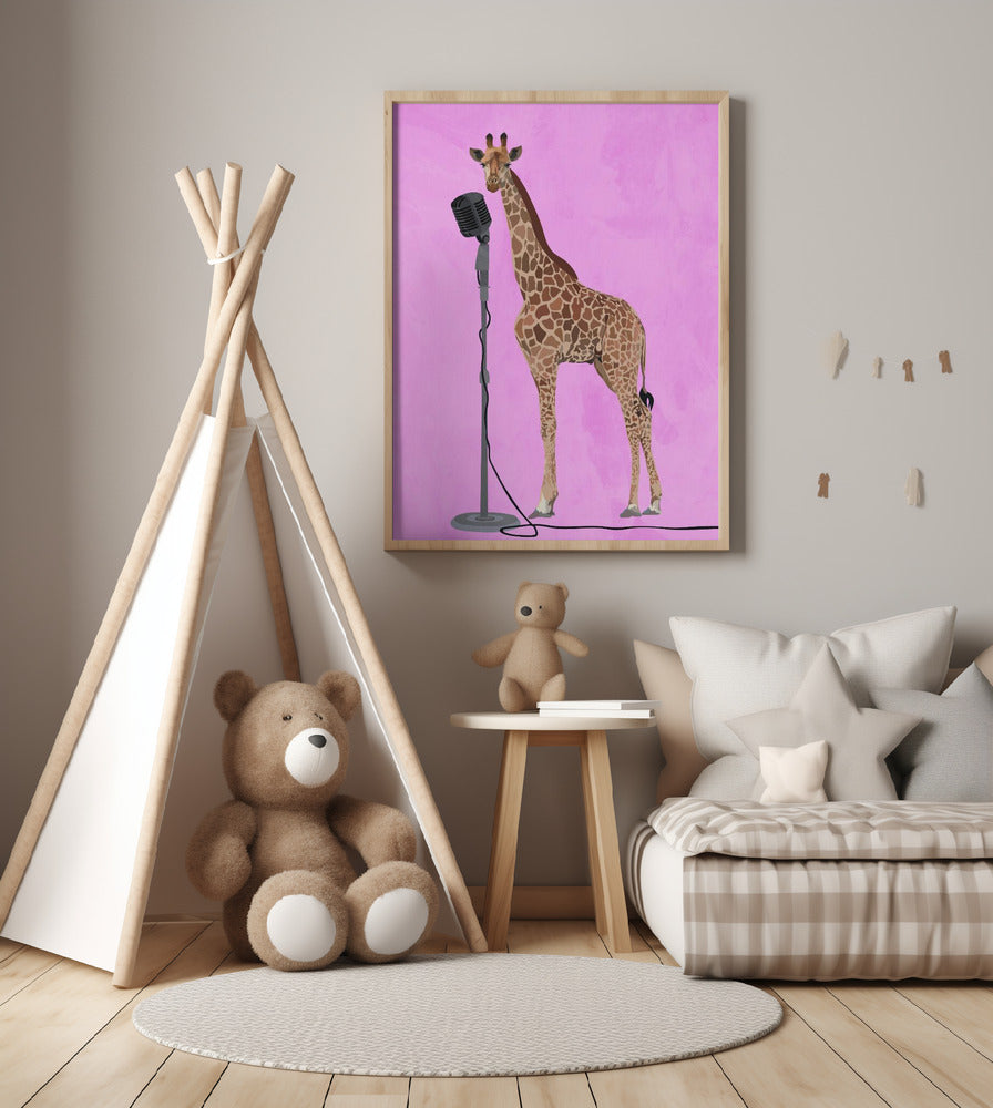 Giraffe Microphone Pink 01 - Art Print by Sarah Manovski
