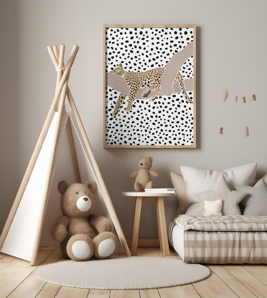 Leopard Sleeping Polkadots - Art Print by Sarah Manovski