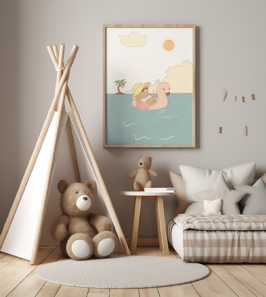 Bear On Summer Beach - Art Print by Xuan Thai