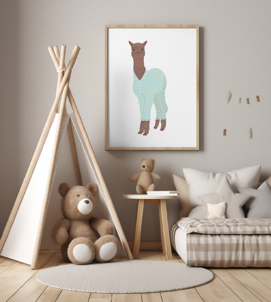 Llama In Pjs white - Art Print by Sarah Manovski