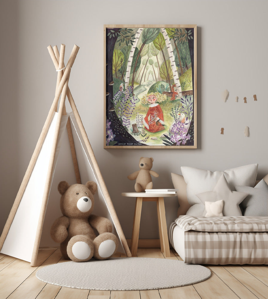 Princess in the forest with flowers - Art Print by Caroline Bonne Müller