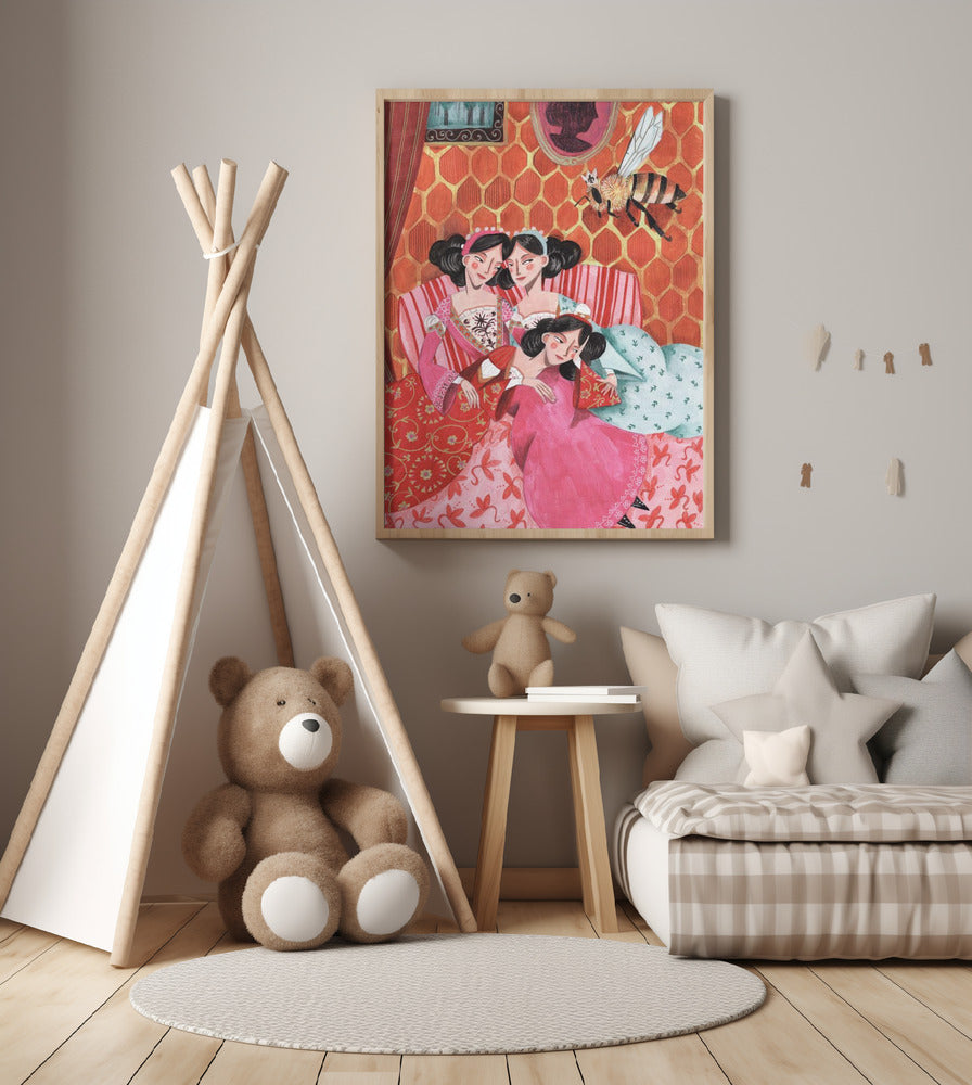 The queen bee and pink princesses - Art Print by Caroline Bonne Müller