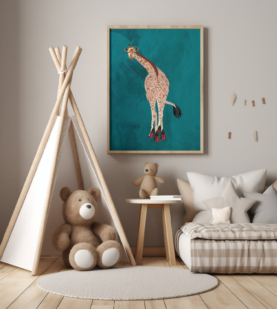 Quirky Giraffe Green - Art Print by Sarah Manovski