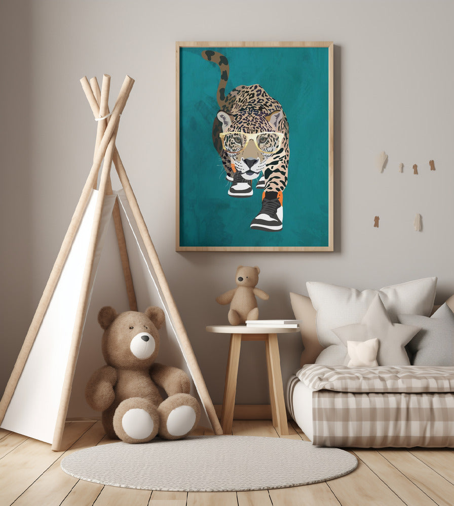 Jaguar prowling in high top sneakers - Art Print by Sarah Manovski