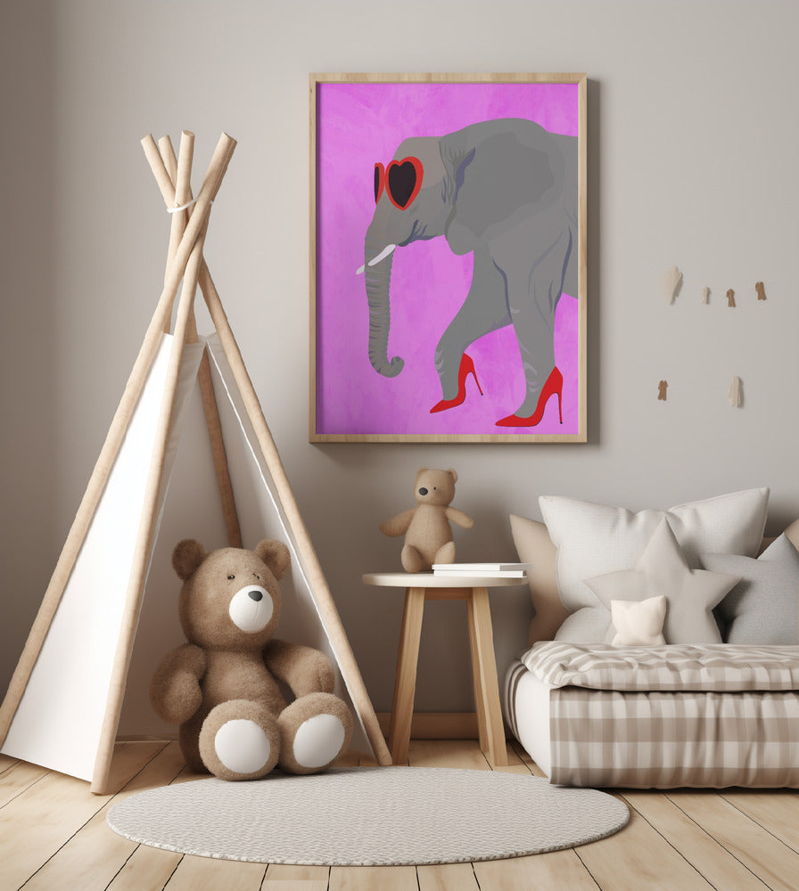 Flamingo profile in heels and heart glasses - Art Print by Sarah Manovski