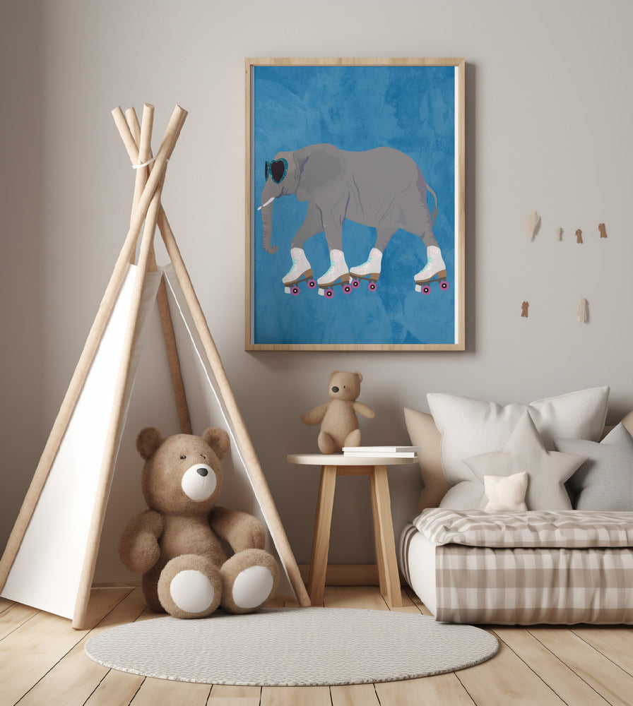 Rollerskating elephant - Art Print by Sarah Manovski