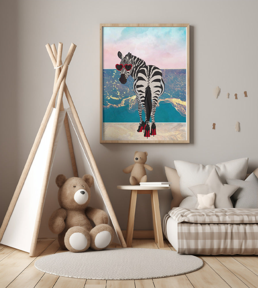 Zebar in heels on the beach - Art Print by Sarah Manovski