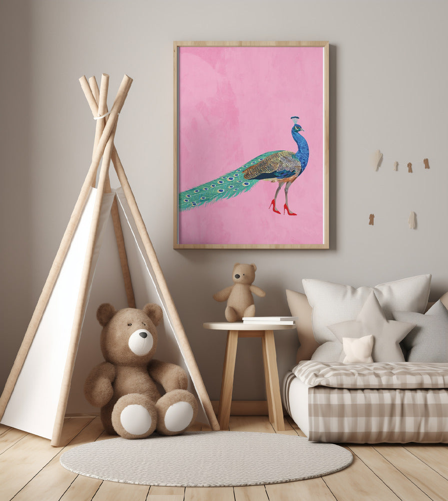 Peacock wearing heels - Art Print by Sarah Manovski