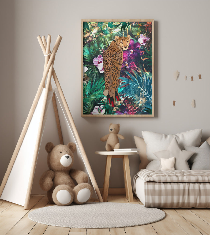 Tropical Floral Jungle - Cheetah in heels - Art Print by Sarah Manovski