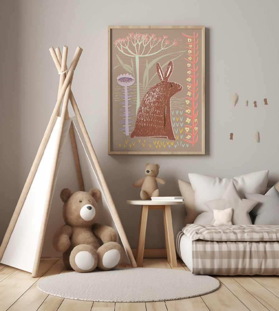 Block print brown bunny - Art Print by Annick