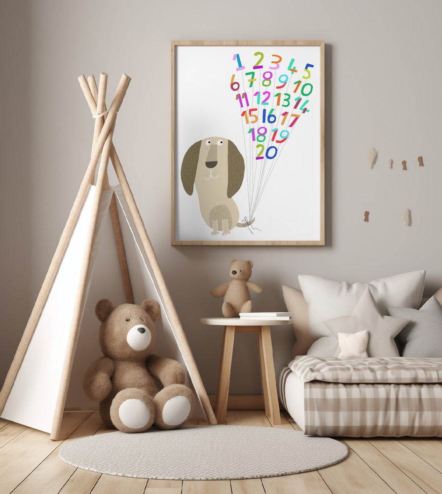 Dog with Numbers 1 to 20 by Artist Carla Daly - Art Print by Carla Daly