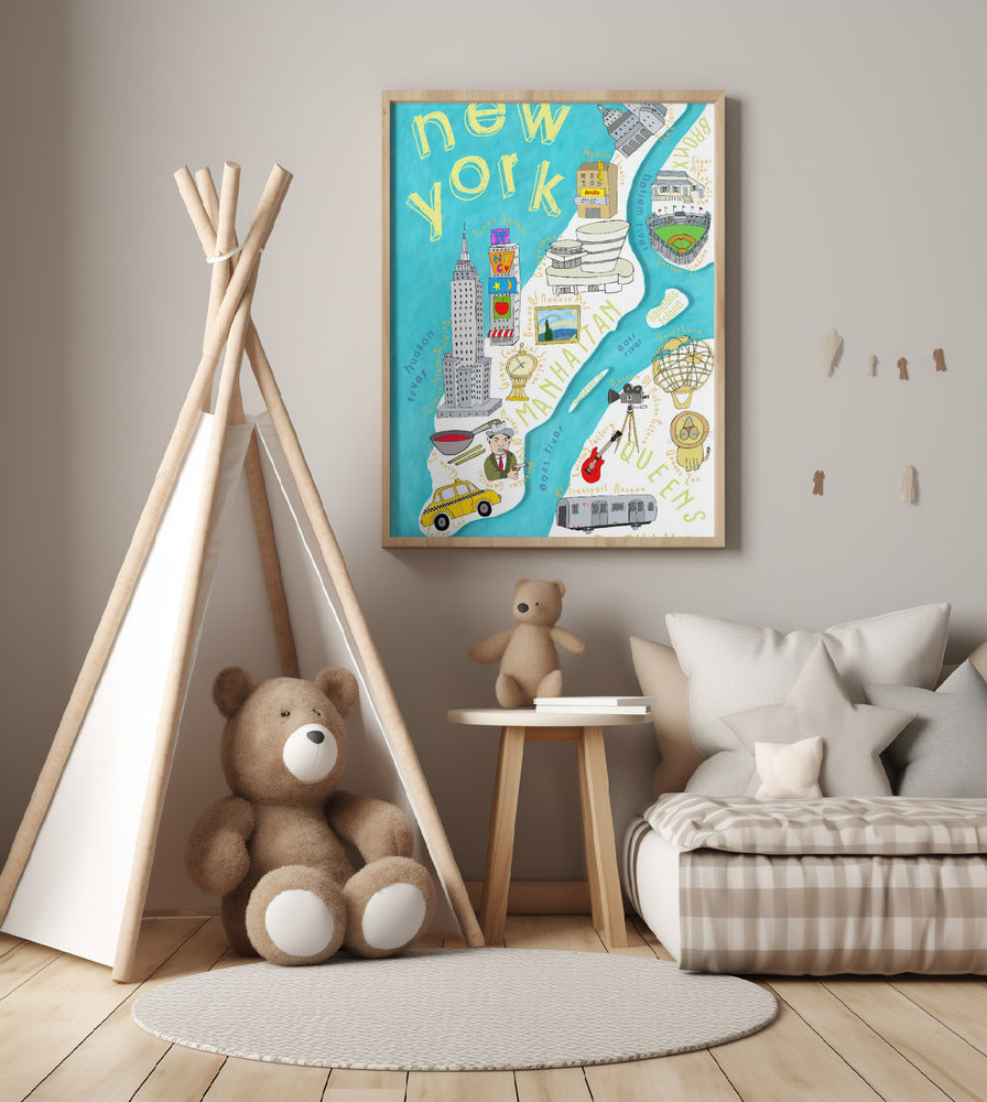 Brightly Colored Illustrated Map of New York by Map Artist Carla Daly - Art Print by Carla Daly