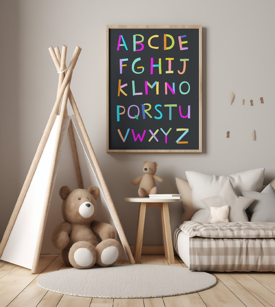 Hand Drawn Alphabet Letters on Black Background by Artist Carla Daly - Art Print by Carla Daly