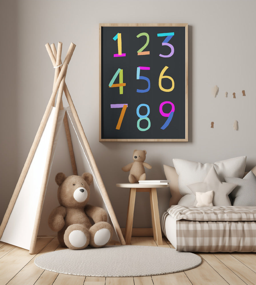 Hand Drawn Numbers 1 to 9 on Black Background by Artist Carla Daly - Art Print by Carla Daly