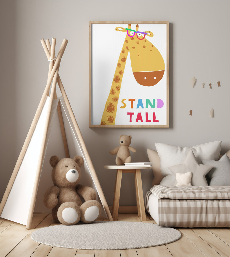 Stand Tall! Cute Giraffe with Colorful Glasses by Artist Carla Daly - Art Print by Carla Daly
