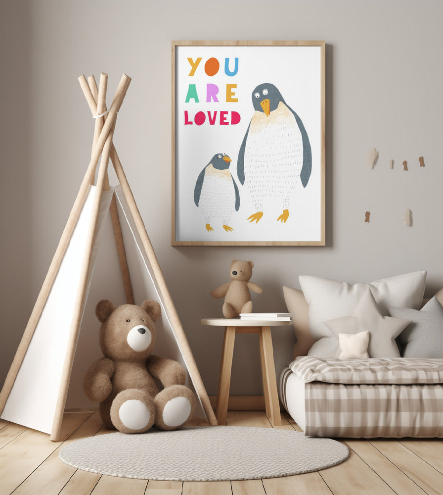 You Are Loved! Mommy and Baby Penguin by Illustrator Carla Daly - Art Print by Carla Daly
