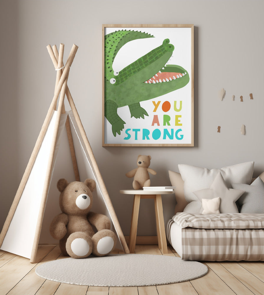 You Are Strong! Funny Alligator with Tail by Artist Carla Daly - Art Print by Carla Daly
