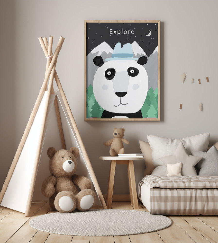 Explore the World with Cute Panda by Artist Carla Daly - Art Print by Carla Daly