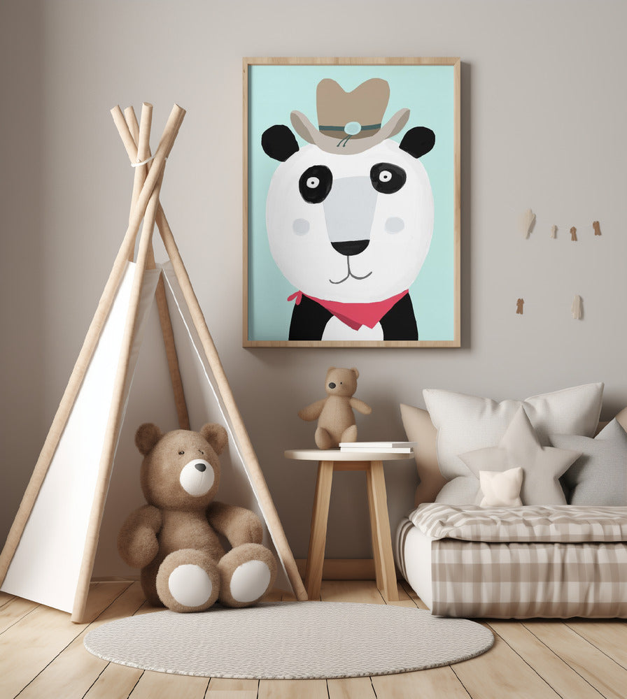 Funny Panda with Cowboy Hat by Artist Carla Daly - Art Print by Carla Daly