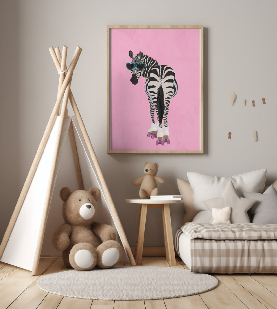 Rollerskating Zebra pink - Art Print by Sarah Manovski