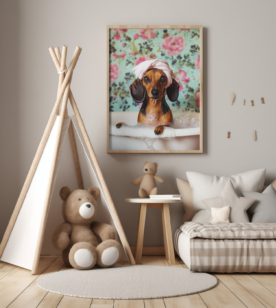 Bath Time Dachshund - Art Print by SHANDU
