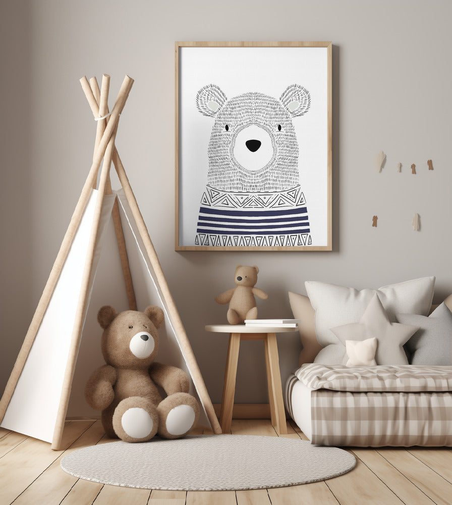 Little Scandinavian Bear - Art Print by Bainai