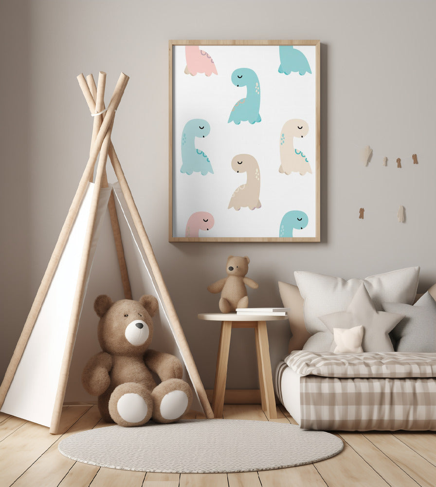 Pattern of Pastel Dinosaurs - Art Print by Saskia Michele