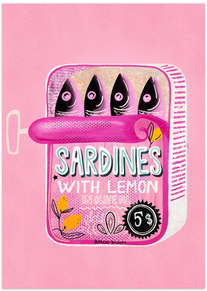 Sardines Tin Can Pink - Art Print by Baroo Bloom