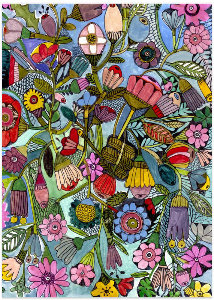 Blue Floral - Art Print by Sharon Nullmeyer
