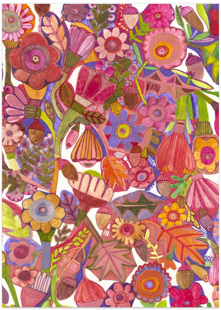 Acorns and Flowers - Art Print by Sharon Nullmeyer