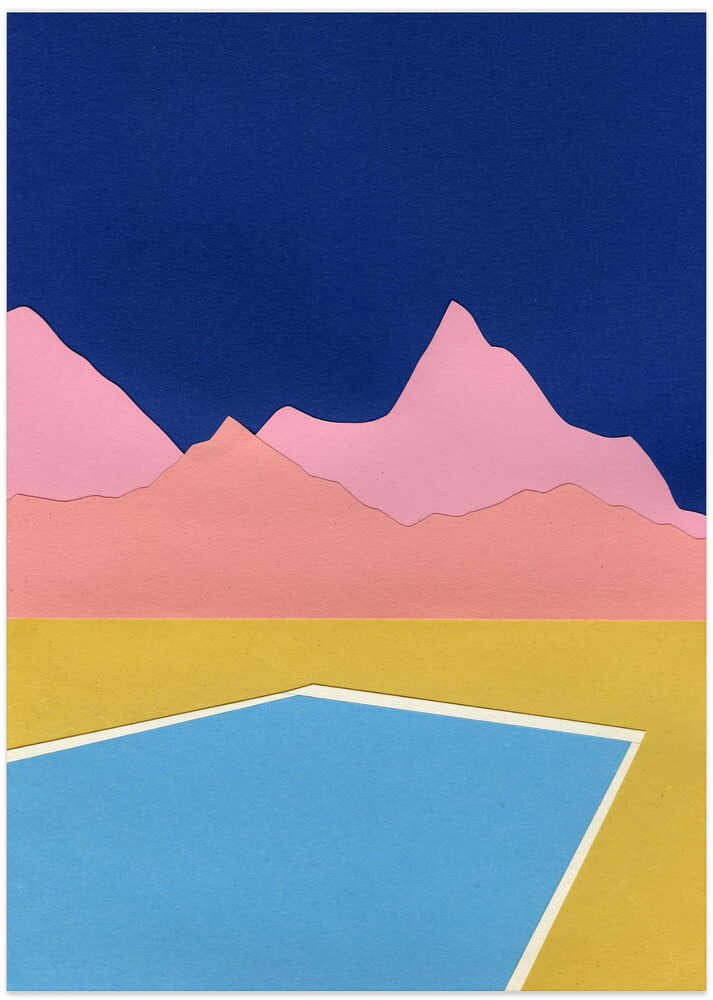 Blue Pool Pink Mountains - Art Print by Rosi Feist