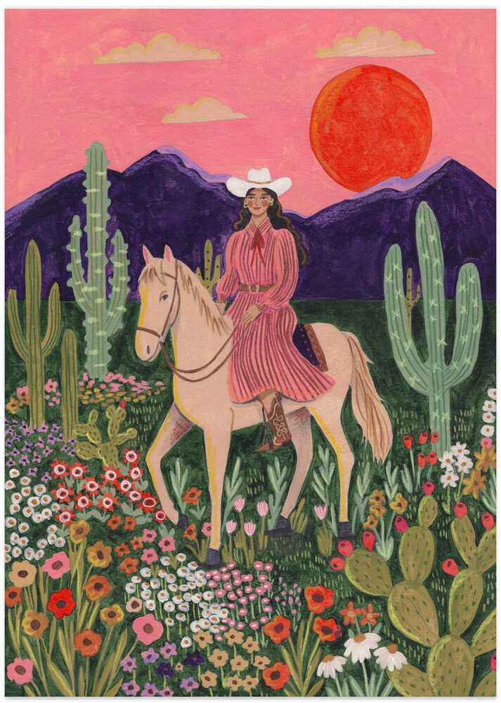 Cowgirl Sunset Desert Blooms - Art Print by Caroline Bonne Müller