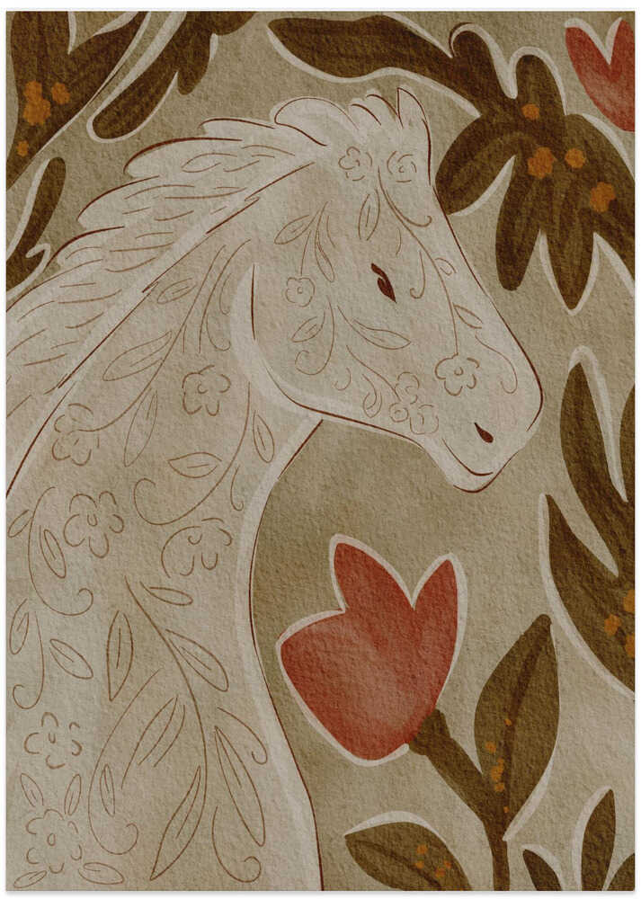 Elegant Floral Horse - Art Print by Nikita Jariwala