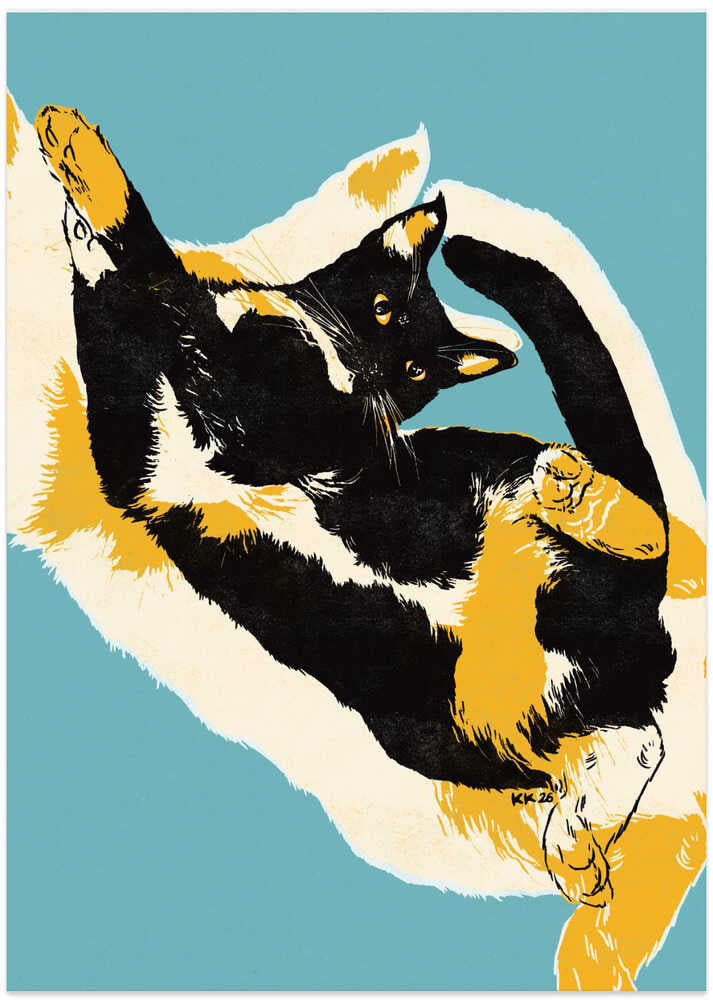 Playful Calico Cat - Art Print by Katariina Kosunen