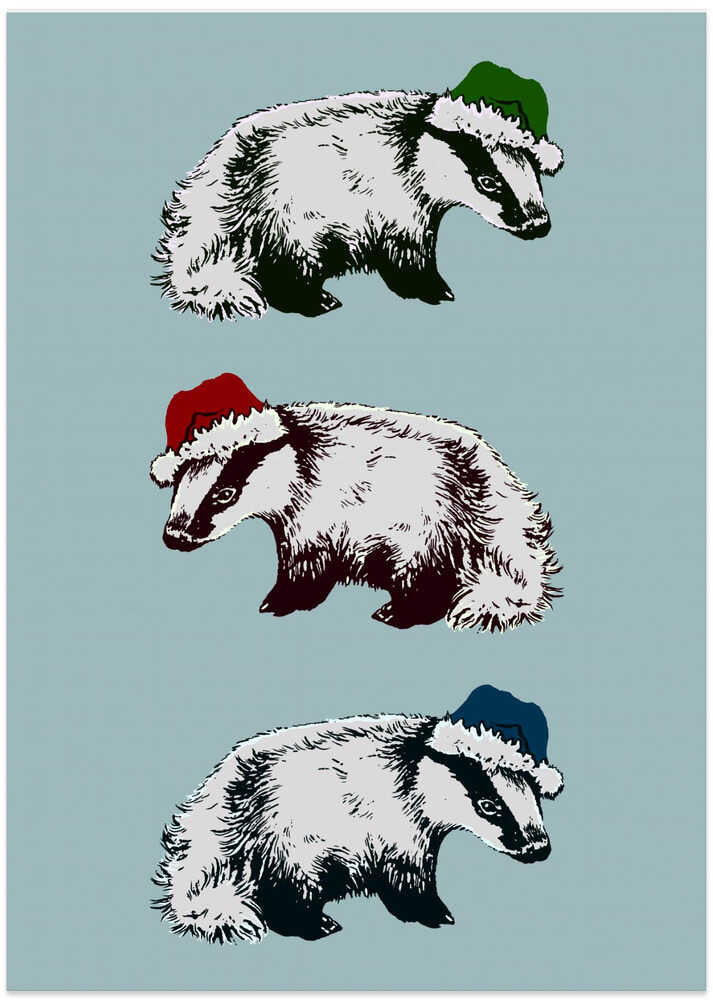 Christmas Badgers - Art Print by Katariina Kosunen