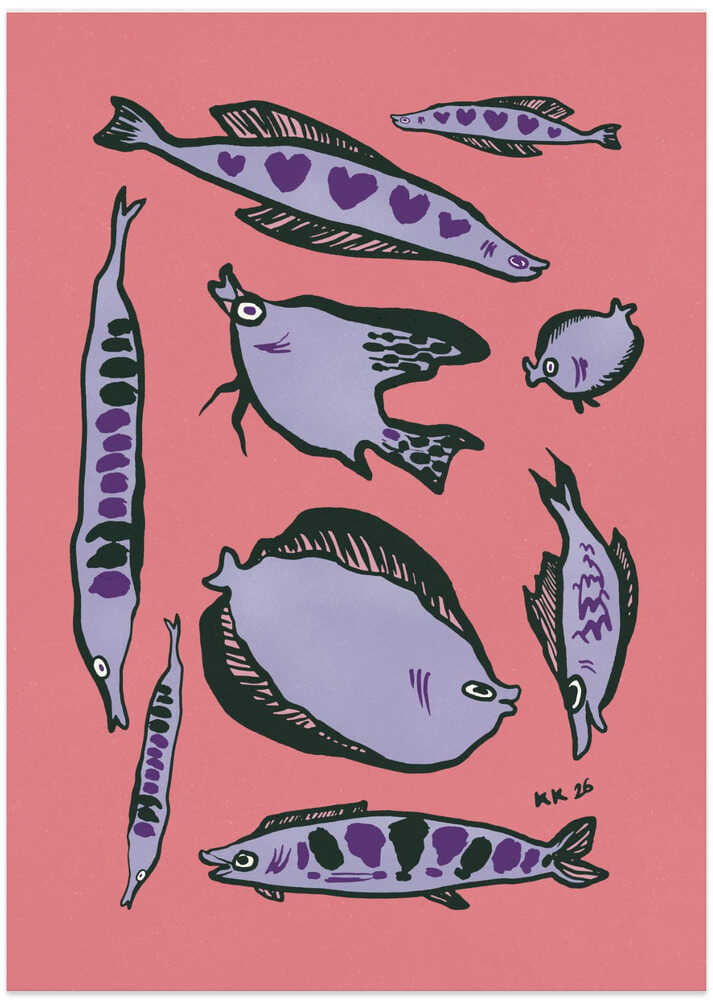 Whimsical Purple Fish - Art Print by Katariina Kosunen