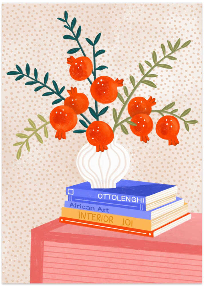Cozy Tabletop Pomegranates - Art Print by Bea Müller