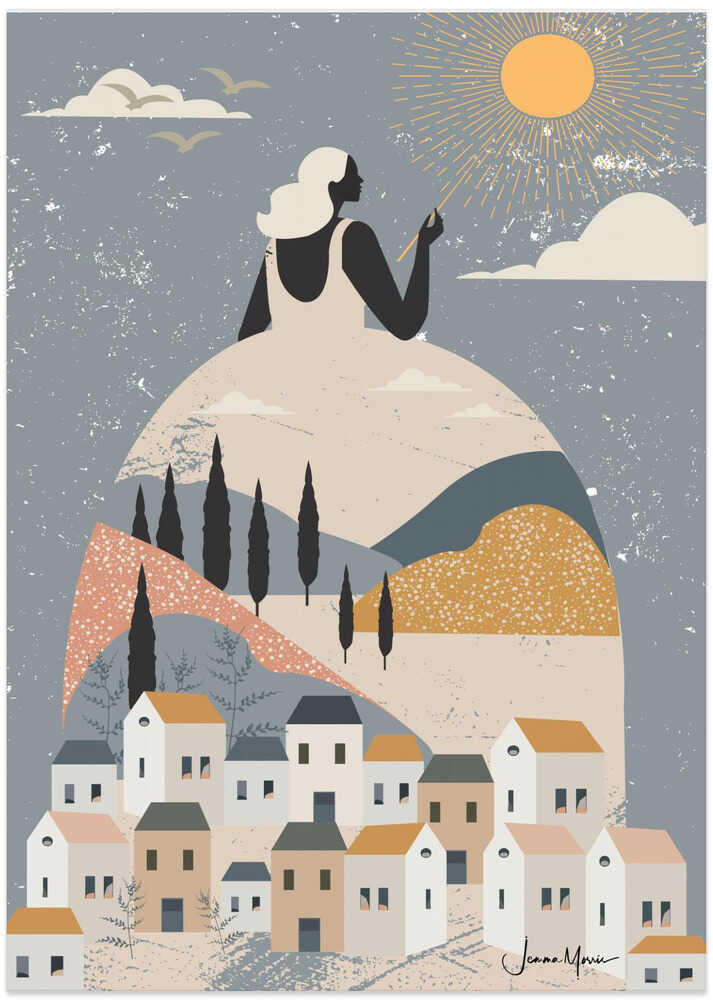 Woman Painting Golden Sun - Art Print by Jemma Morris