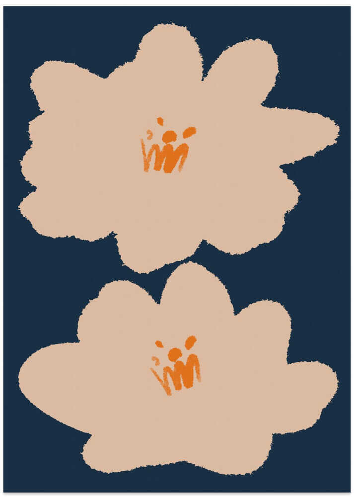 Peach Blue Abstract Flowers - Art Print by Melloi Art Prints