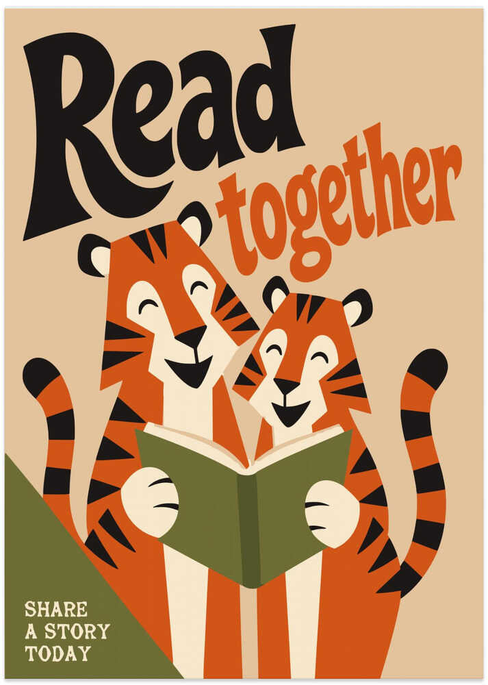 Tigers Reading Together - Art Print by Patryk Krygowski