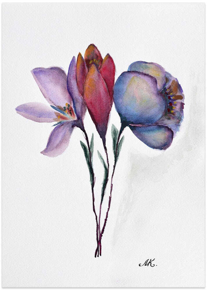 Colorful Watercolor Blooms - Art Print by Marina Kozyr