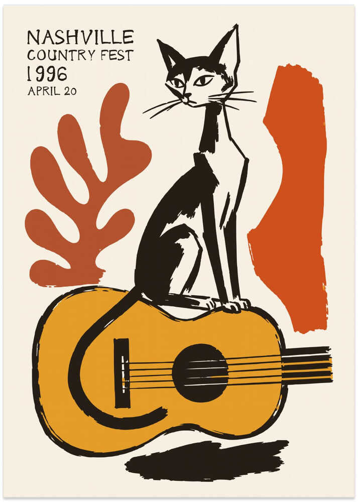 Country Cat Guitar - Art Print by Patryk Krygowski