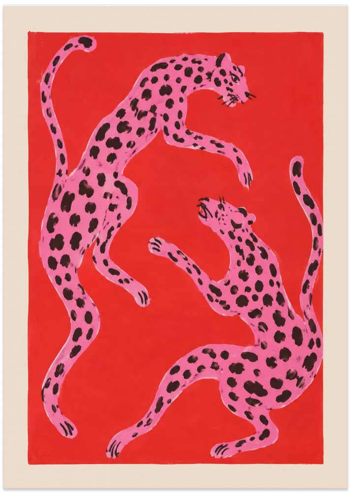 Pink Leopards Play - Art Print by Patryk Krygowski