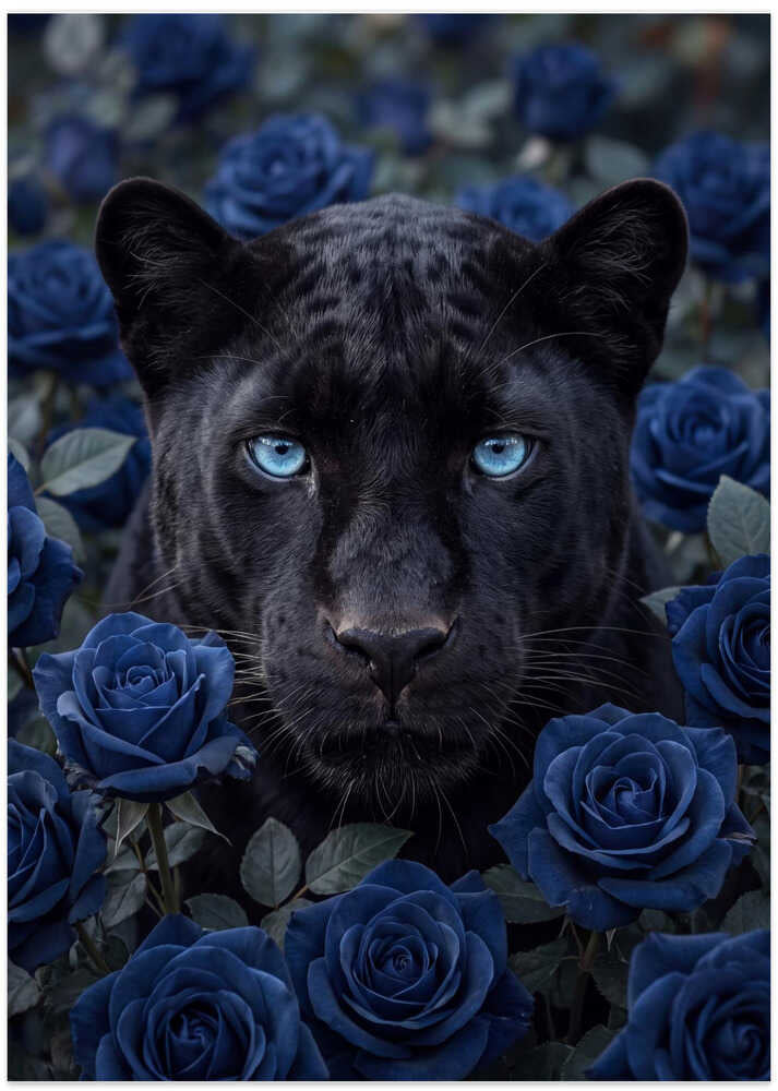Black Panther Blue Roses - Art Print by Andreas Magnusson