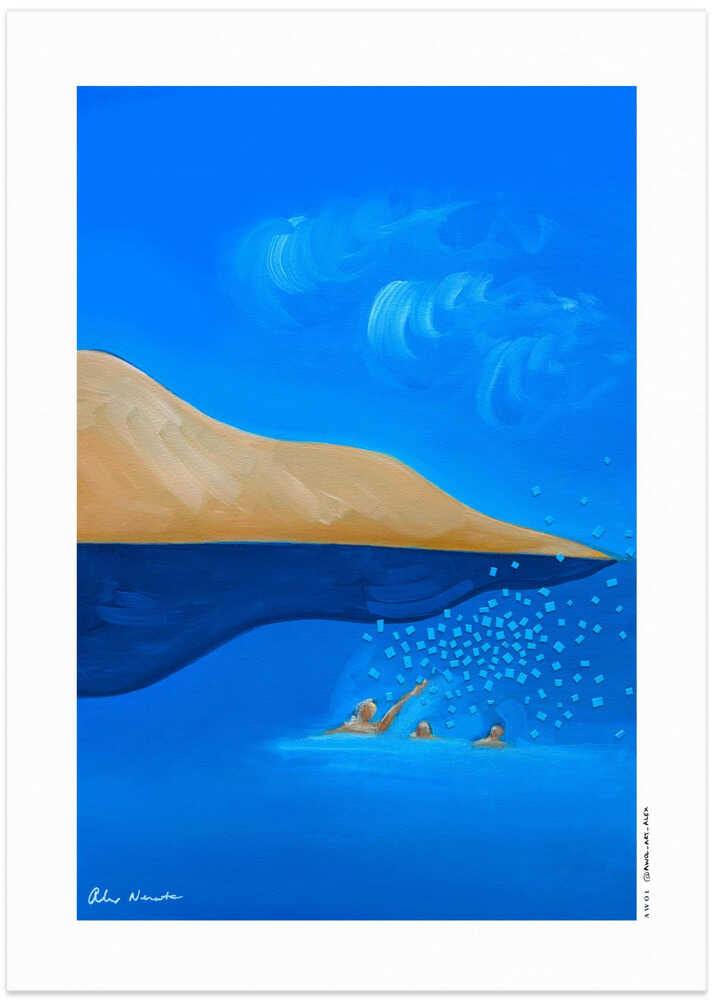 Swimmers Reaching Light - Art Print by Alex Nereuta