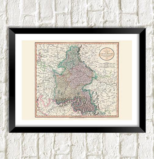 Bavarian Map: Vintage German Reproduction Art Print – Pimlico Prints