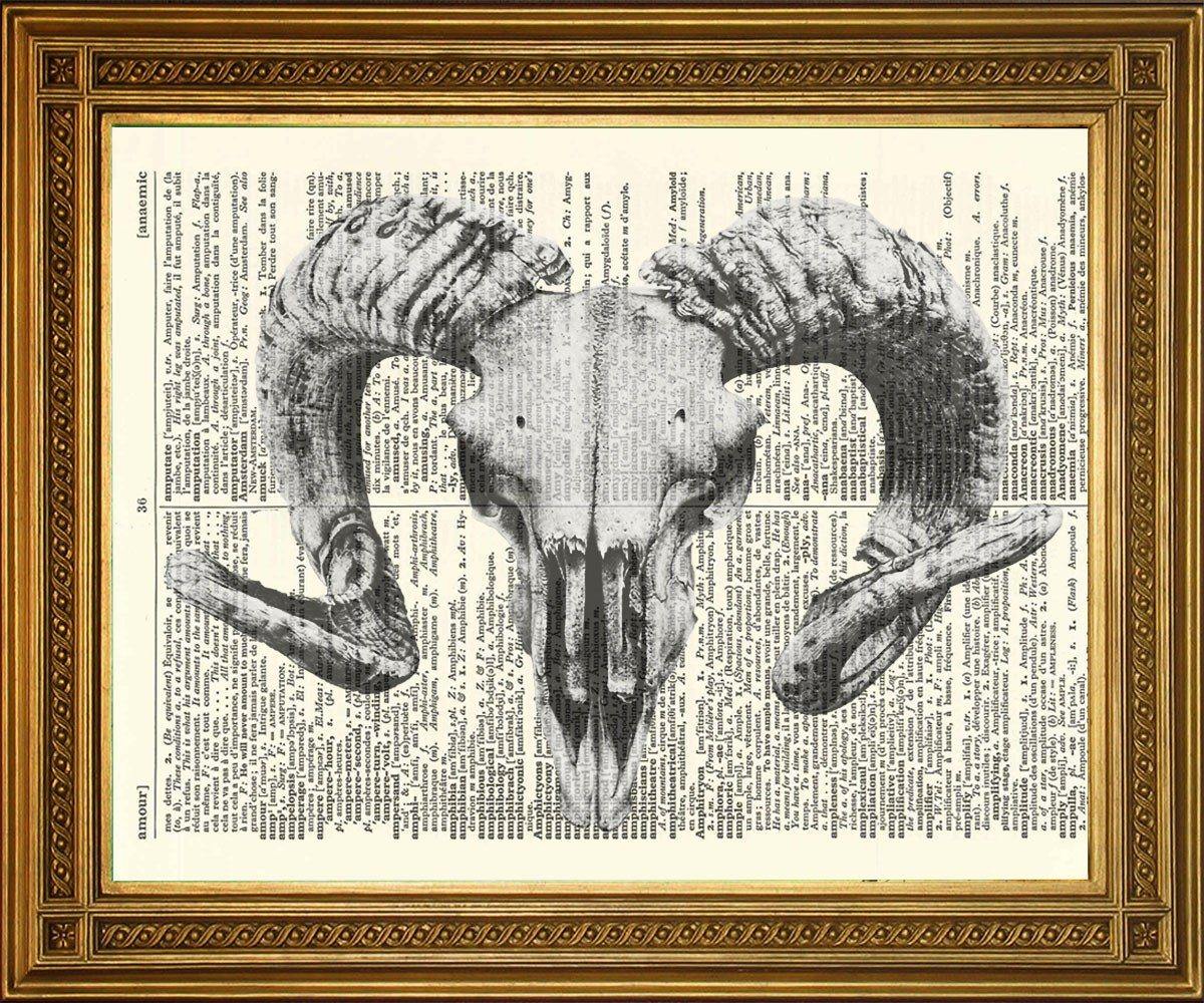 GOAT SKULL PRINT: Satanic Art on Old Dictionary Page - Pimlico Prints
