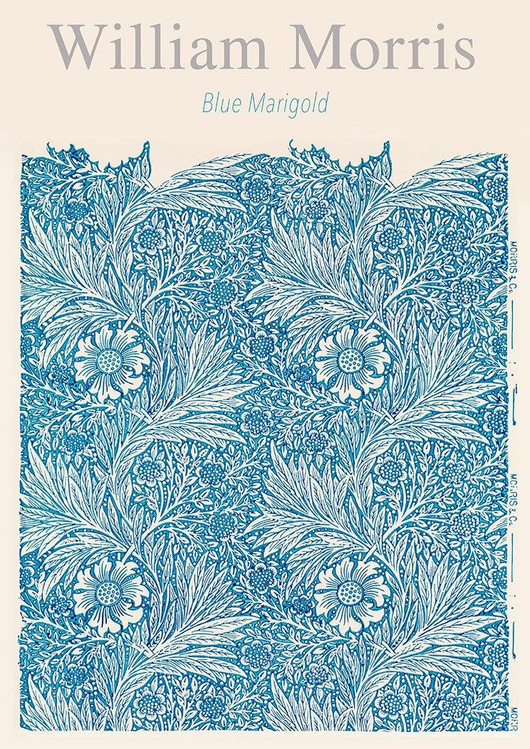 WILLIAM MORRIS ART PRINT: Blue Marigold Design Artwork - Pimlico Prints