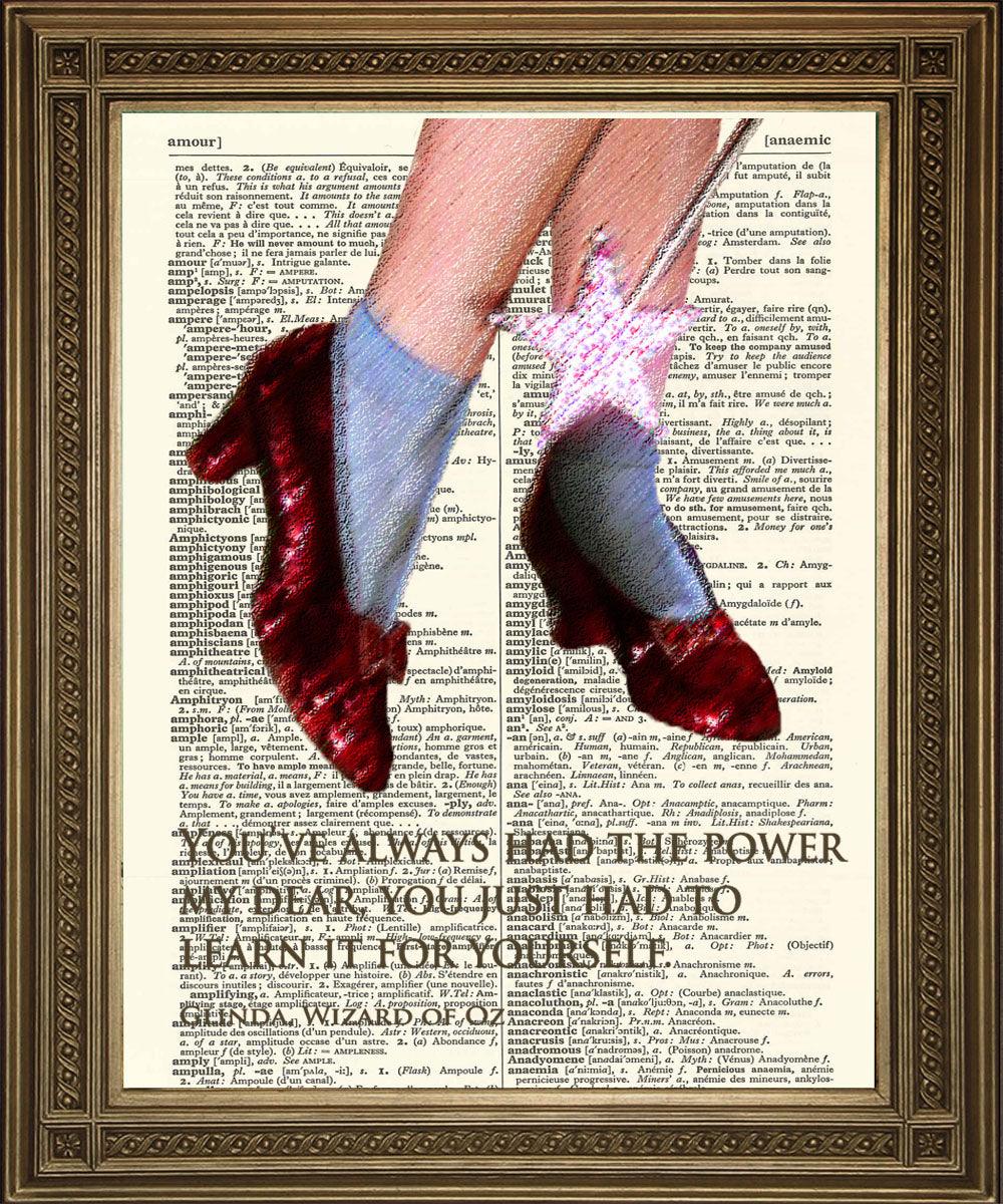 WIZARD OF OZ: Ruby Slippers 'Power' Quote Dictionary Art Print - Pimlico Prints